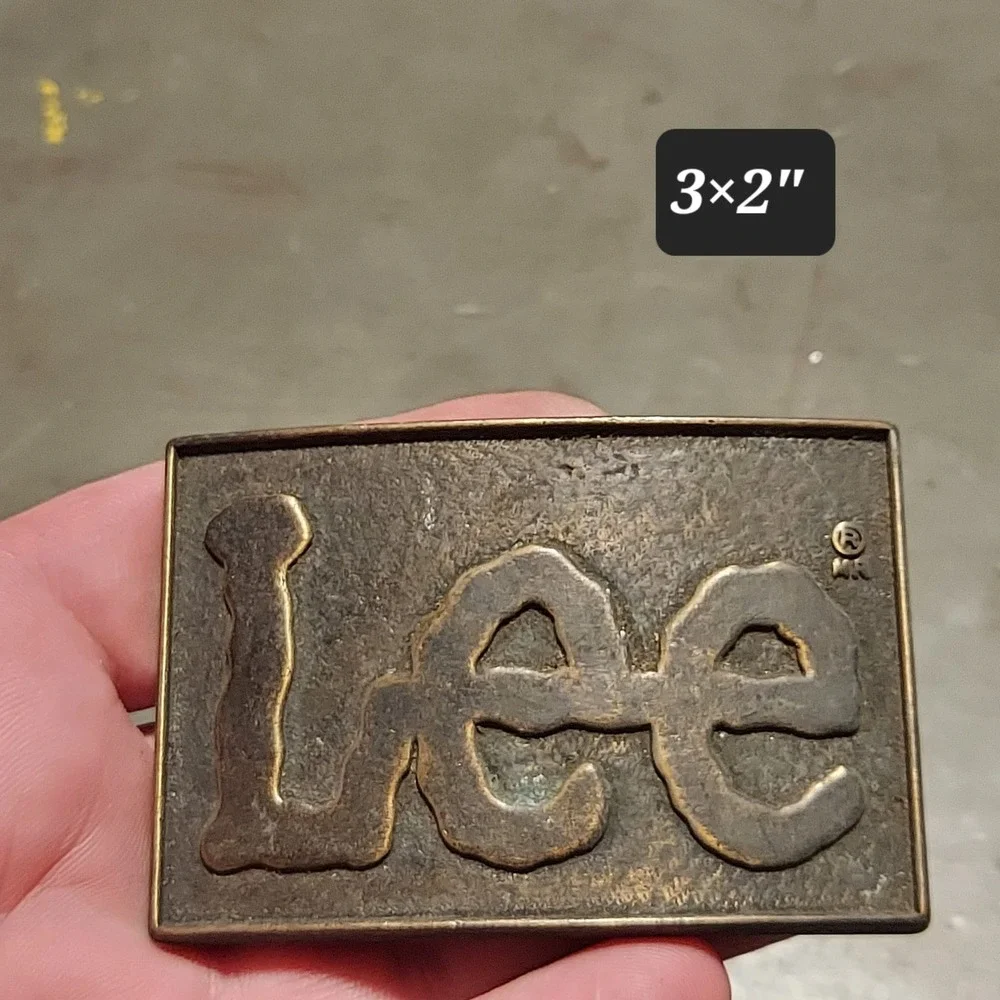 Vintage Lee Jeans Solid Brass Belt Buckle Logo Cowboy Western 70s 80s USA Buck7